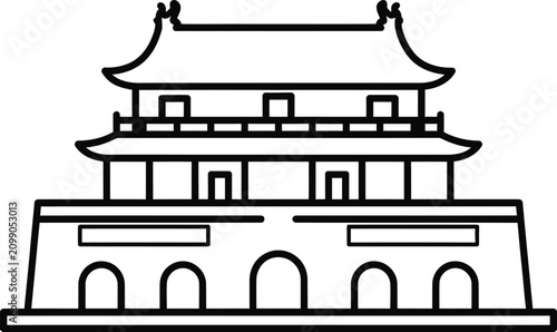 Konstfotografi Traditional Chinese Gate Line Icon – Ancient Chinese Architecture Minimal Vector