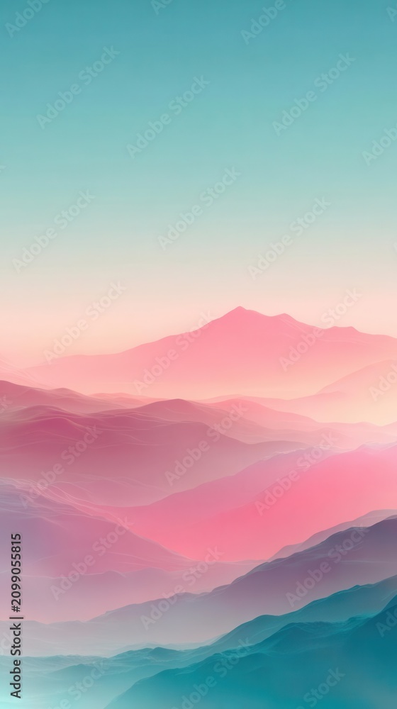 Fototapeta premium Dreamy Pink and Teal Mountain Landscape with Haze