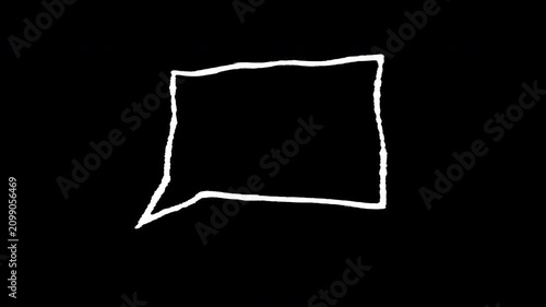 Animation cloud conversation bubble icon with cartoon style and Hand-drawn moving scribble white color on black background ,alpha channel only 4k 
