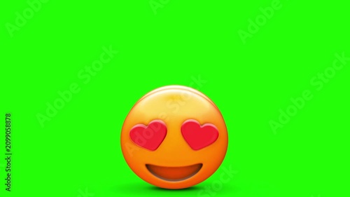 3D emoji with a loving and infatuated expression, featuring bright red heart-shaped eyes and a wide, happy open smile 4k stock animation video on a green screen for chroma key background.