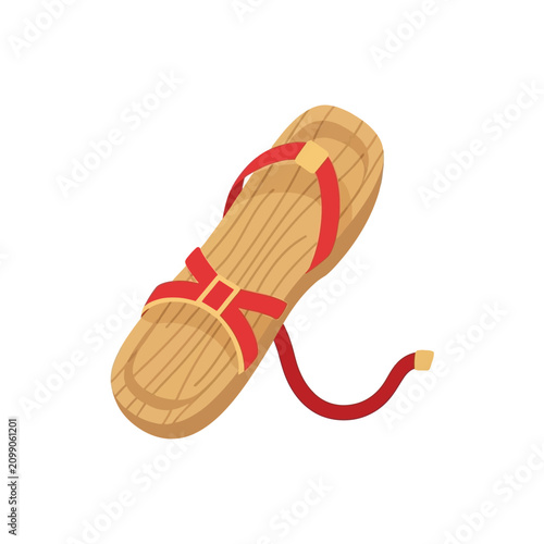 Traditional Japanese Wooden Clogs with Red Straps