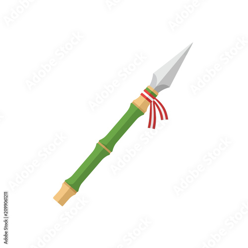 Traditional Bamboo Spear with Red Ribbon