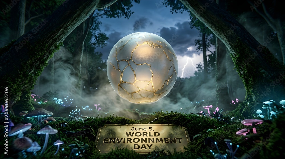 Fototapeta premium Glowing Globe with Forest Canopy for World Environment Day Illustration