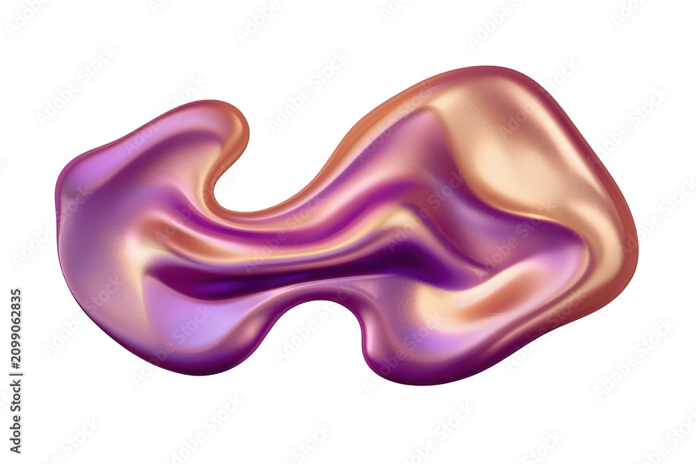Obraz premium Abstract wavy holographic iridescent metallic liquid shape with flowing vibrant colors creating an artistic fluid organic design
