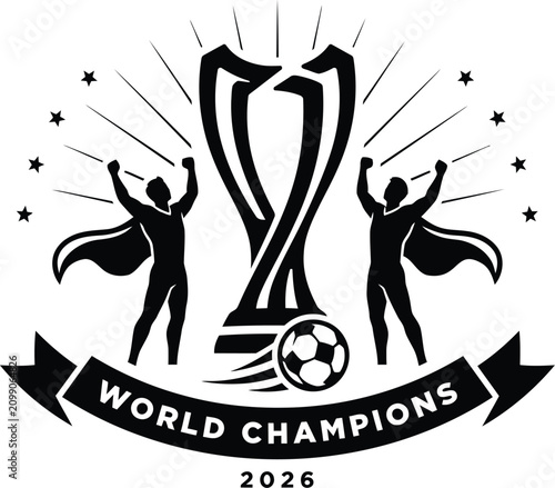 Fotografía Black silhouette of soccer champions with trophy