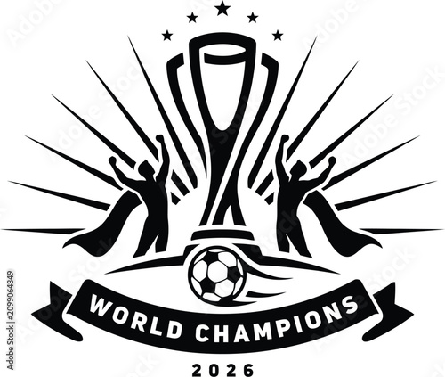 Fotografía Black and white soccer champions trophy icon with silhouettes