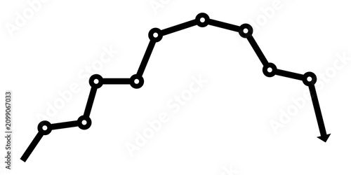Tableau sur toile Black line graph icon for fluctuating data and downward trend business concept