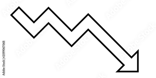 Quadro su tela Black Outline Downward Zigzag Arrow Representing Financial Decline and Business