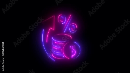 Neon Glowing Financial Growth Animation with Coins and Percent Icon in Multi Color Variations