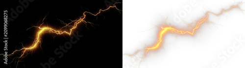 Slika na platnu Lightning bolt on transparent background with bright orange color and dynamic sh