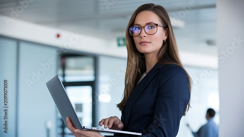 Businesswoman with laptop in modern office