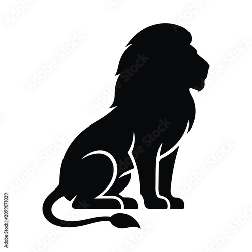 Canvastavla Full body proud sitting lion silhouette vector illustration for World Lion Day l