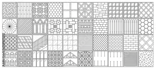 Obraz na plátně Set of 30 architectural pattern icons, vector line art collection of gothic wind