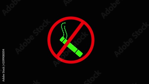 No Smoking Sign Neon Green Cigarette Prohibition Symbol Red Circle Black Background smoking ban.