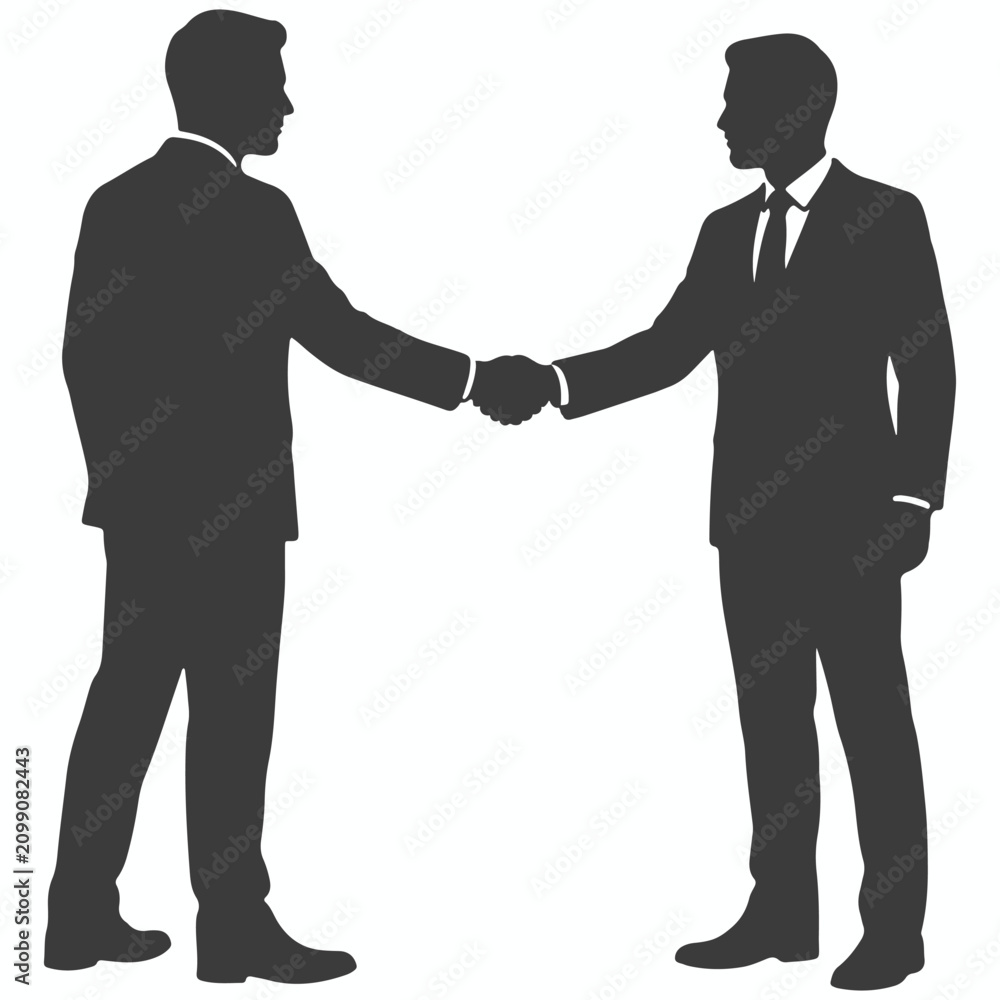 Fototapeta premium Businessmen Shaking Hands Silhouette Vector Isolated on White Background