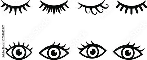 Cute Eye and Eyelash Vector Icon Set with Open and Closed Eye Designs