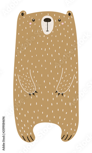 Cute brown bear illustration isolated. Friendly playful animal cartoon charac...
