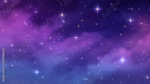 Sparkling Starry Night Sky with Purple and Blue Clouds