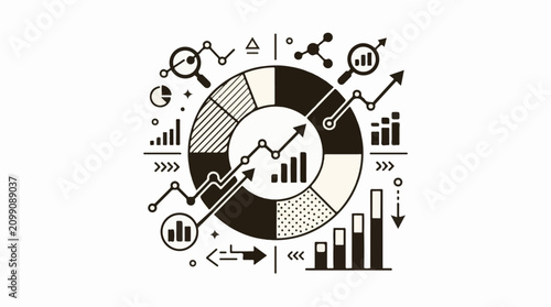 Abstract graphic with charts graphs and data visualization elements
