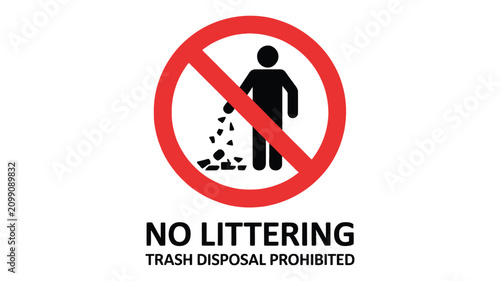 Картината върху платно No littering sign featuring black and red prohibition symbol, white background,