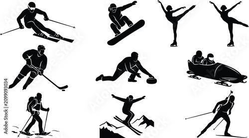 Foto Winter Sports Silhouette Icon Set Collection Featuring Skiing Snowboarding Ice H