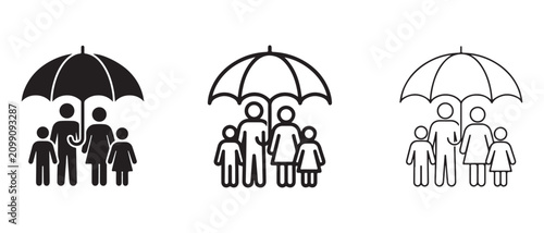 Family under umbrella protection safety security group people icons  family protection concept