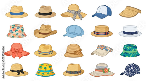 Collection of various colorful hats.