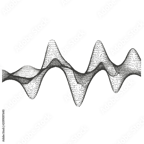 Abstract Monochrome Halftone Wave with Dynamic Dotted Sound Frequency Flow Vector Background