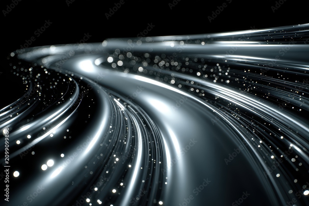 Fototapeta premium Abstract glowing silver lines and floating particles motion background concept design