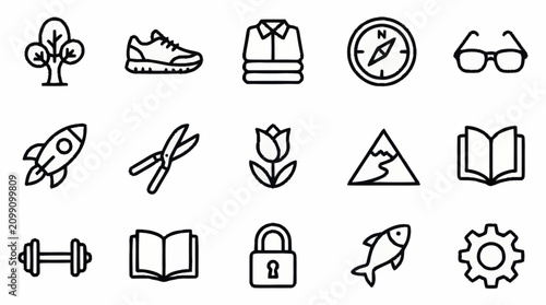 Collection of minimalistic line art icons for various themes.