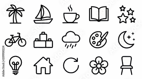 Minimalist Line Art Icons Collection for Various Themes.