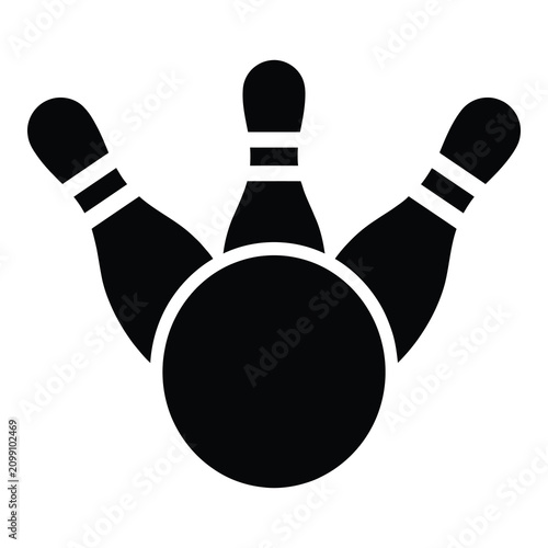 Black bowling ball and pins icon for strike symbol games icon