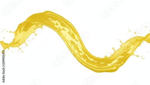 Wave of yellow juice, lemon, orange, or oil splash isolated on white background.