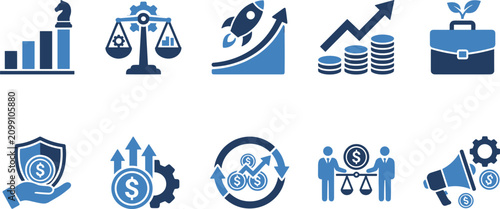 Photos Financial growth and investment icons representing profit margins capital assets banking and wealth management