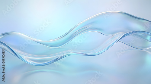 Transparent liquid waves flowing through light blue space creating an elegant motion effect art.