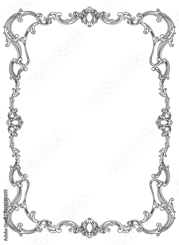 Vintage Baroque Ornamental Border and Decorative Frame Line Art Illustration
