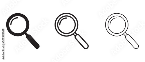 magnifying glass icons in different line styles on white background for search and investigation concepts  symbolizing exploration and discovery