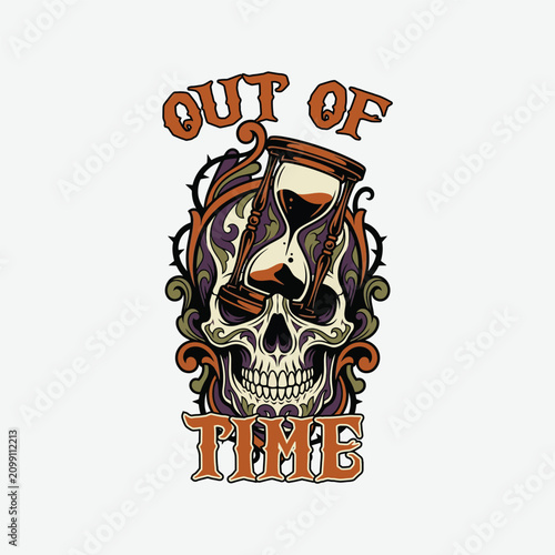 Skull with hourglass. Out of time concept.