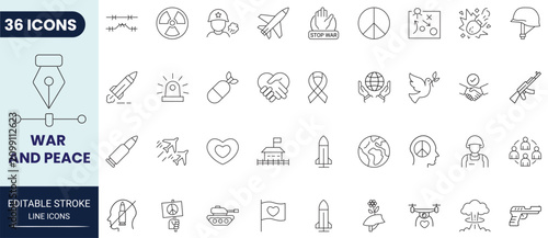 Quadro su tela War and peace icon set in outline style