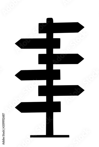Black Silhouette of a Multi Directional Signpost on White Background