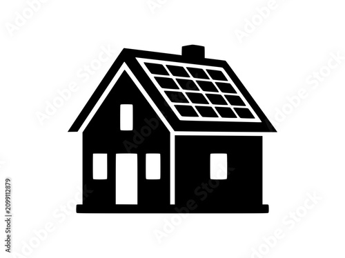 House with solar panels icon flat vector illustration