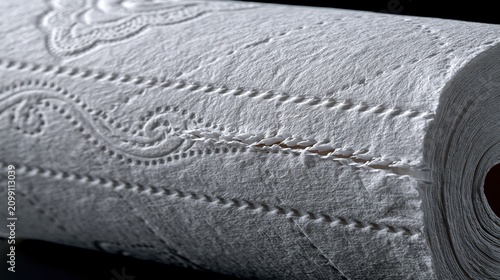 Roll of white paper with decorative embossed patterns and perforations.
