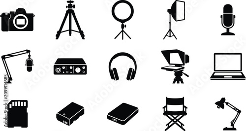 Fotografía High quality editable vector clipart bundle set photography videography streamin