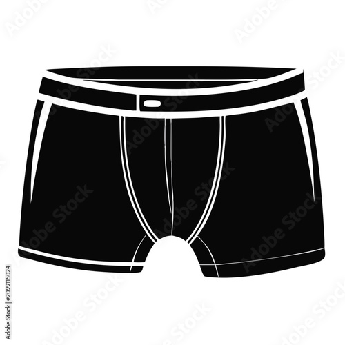 Black men fitted boxer silhouette, simple underwear graphic for fashion and apparel designs. Illustration shows contour and basic shape of men fitted boxer, comfortable undergarment.