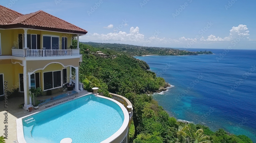 Fototapeta premium Oceanfront luxury villa with infinity pool.