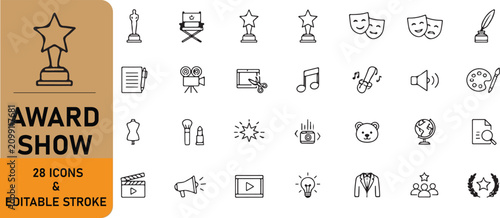 Obraz na płótnie A set of 28 award show outline icons