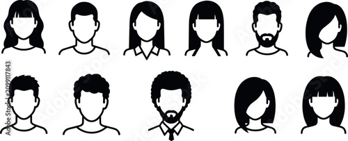 Bild auf Leinwand Professional set of diverse human avatar silhouettes for user profiles, featuring flat lighting icons on white background