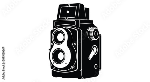 Schilderij op canvas Vintage Twin lens Reflex Camera Silhouette Against White Background