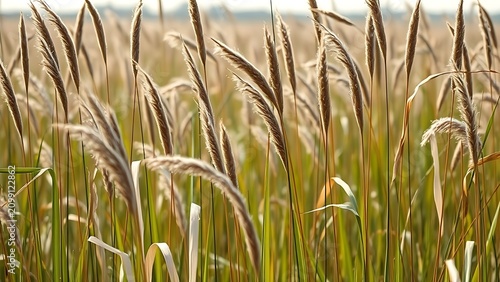 Slender reed tubes swaying in marshland, natural musical analogy in soft daylight.