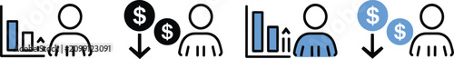 Poverty rate icon featuring multiple styles for economic inequality, social condition analysis, demographic statistics, and editable vector illustration.